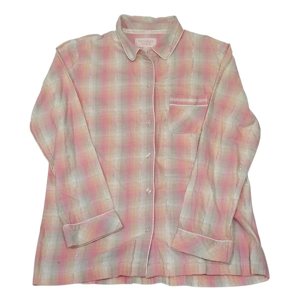 Victoria's Secret Pink and Cream Plaid Pajama Top Size S - Picture 2 of 9